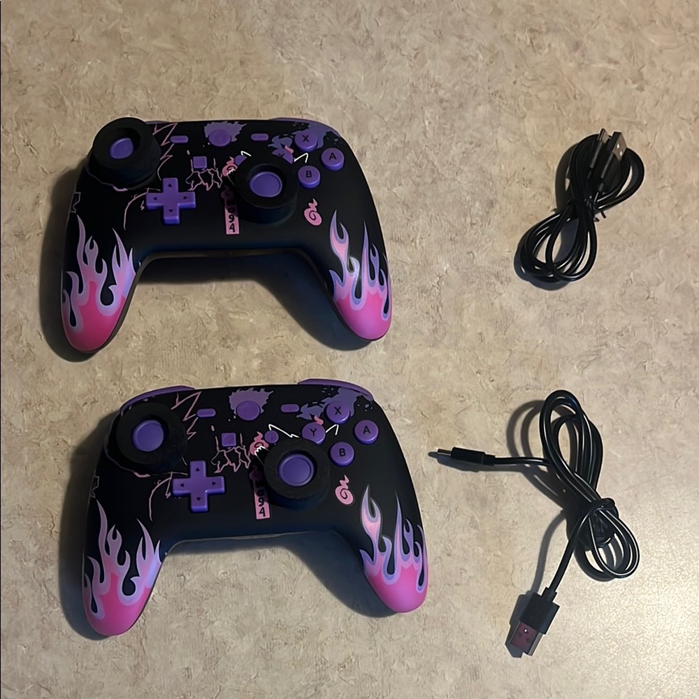 Set of 2 Gengar Pokemon  Custom Black and Purple Wireless Game Controllers